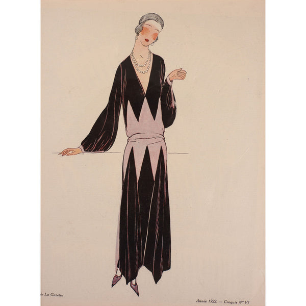 French Art Deco Pochoir Print of 1922 Dress Gazette du Bon Ton No 8 VI