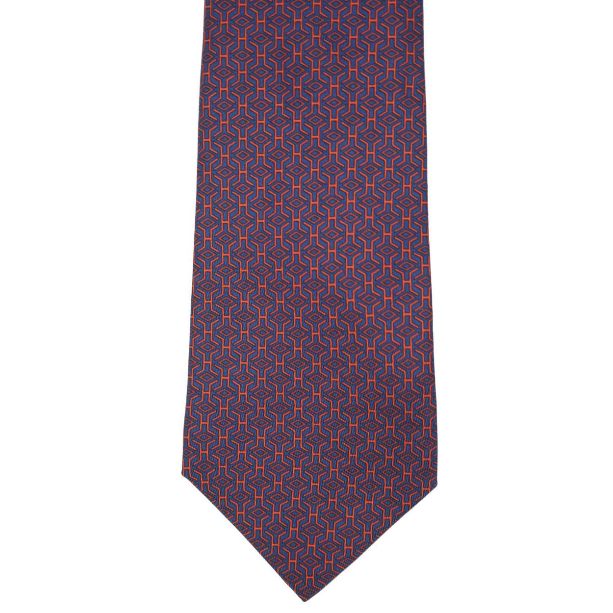 Vintage Hermes Tie Silk Twill 5401 OA H Geometric Pattern Red Blue Mens ...