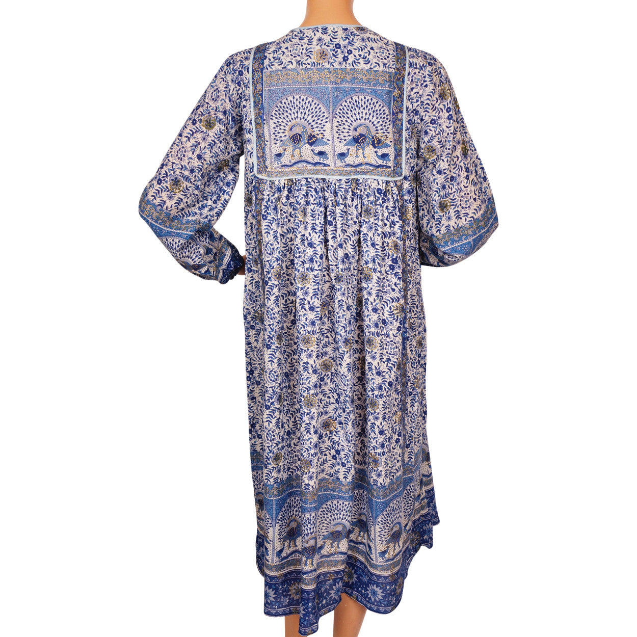 Vintage Hippie 70s Indian Cotton Gauze Dress Printed Peacock Unused NOS ...