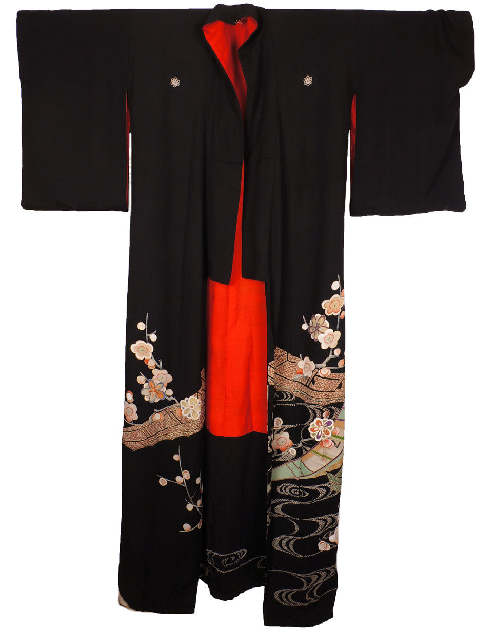 Antique Kimono Taisho Period Geisha Hikizuri Trailing Kuro Tomesode 69 ...