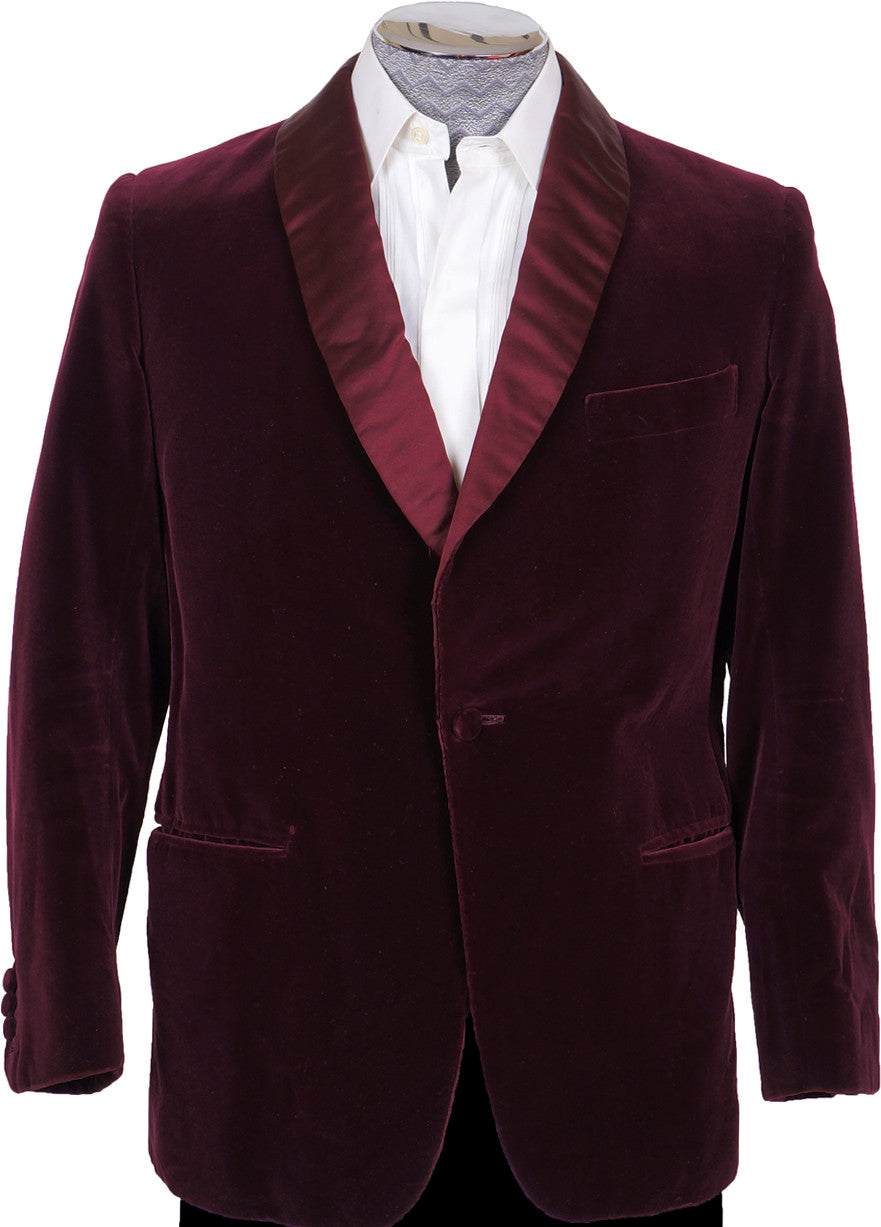 Vintage 70s Maroon Velvet Smoking Jacket by Bespoke Tailor Savile Row