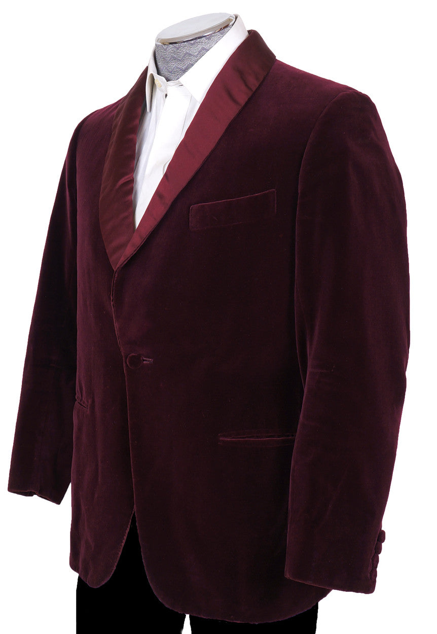 Vintage 70s Maroon Velvet Smoking Jacket by Bespoke Tailor Savile Row