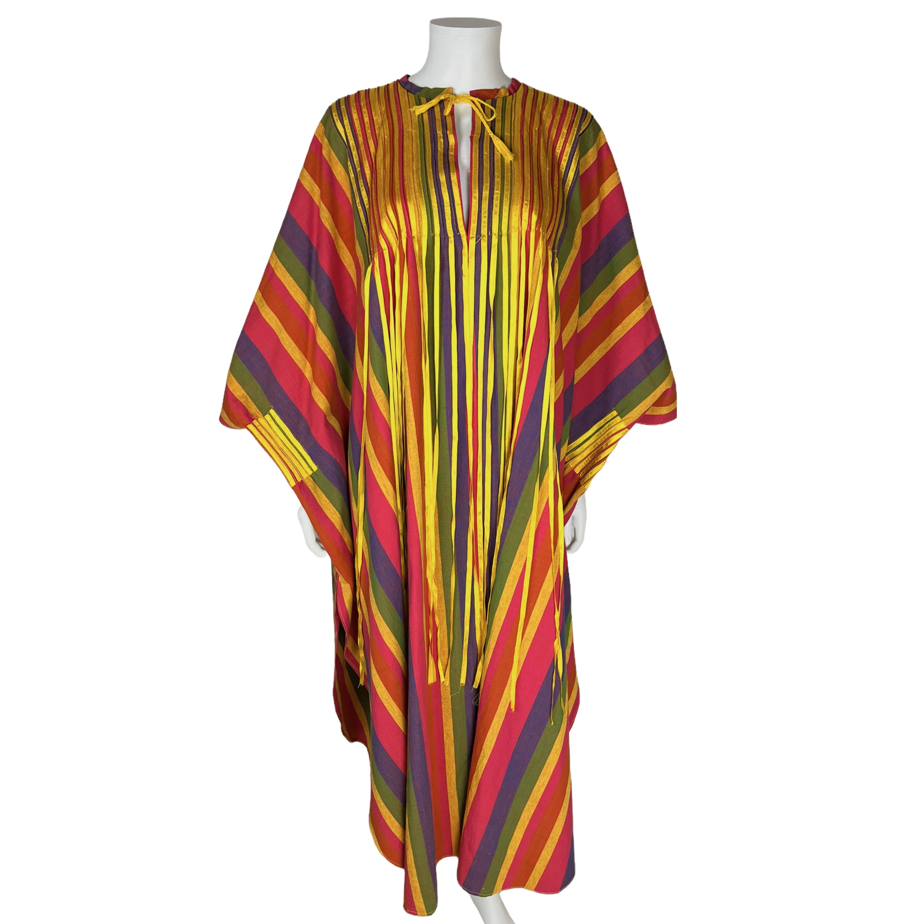 Vintage 1970s Diseno Josefa Caftan Dress Multicolor Cotton 