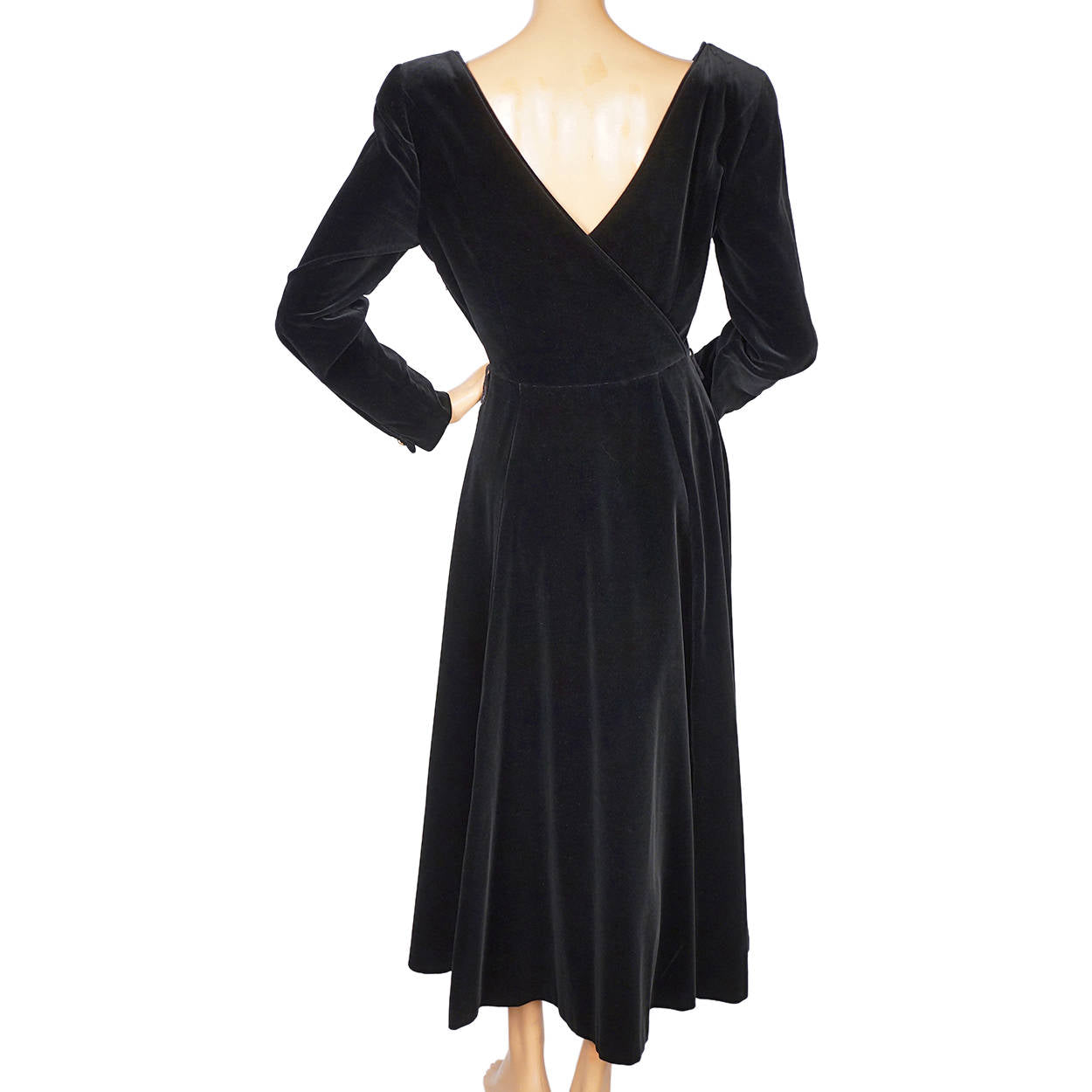 Vintage 1980s Laura Ashley Black Velvet Dress Size 12 Gothic Classic Made In Uk