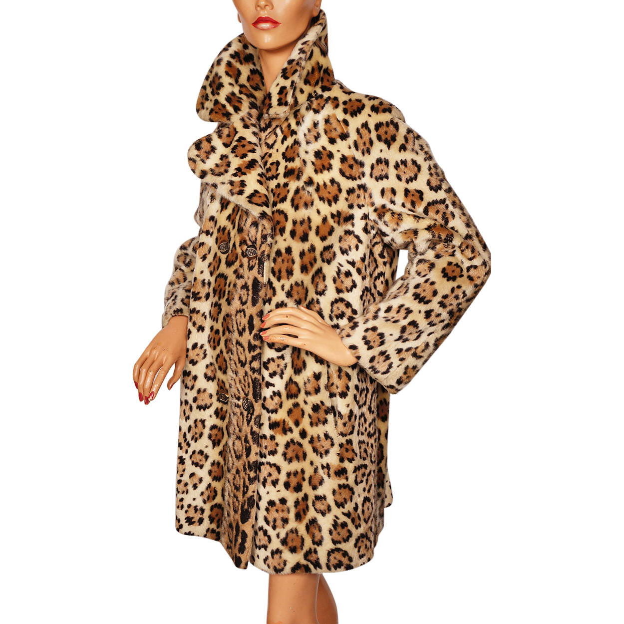 Vintage 1960s Faux Fur Leopard Coat 