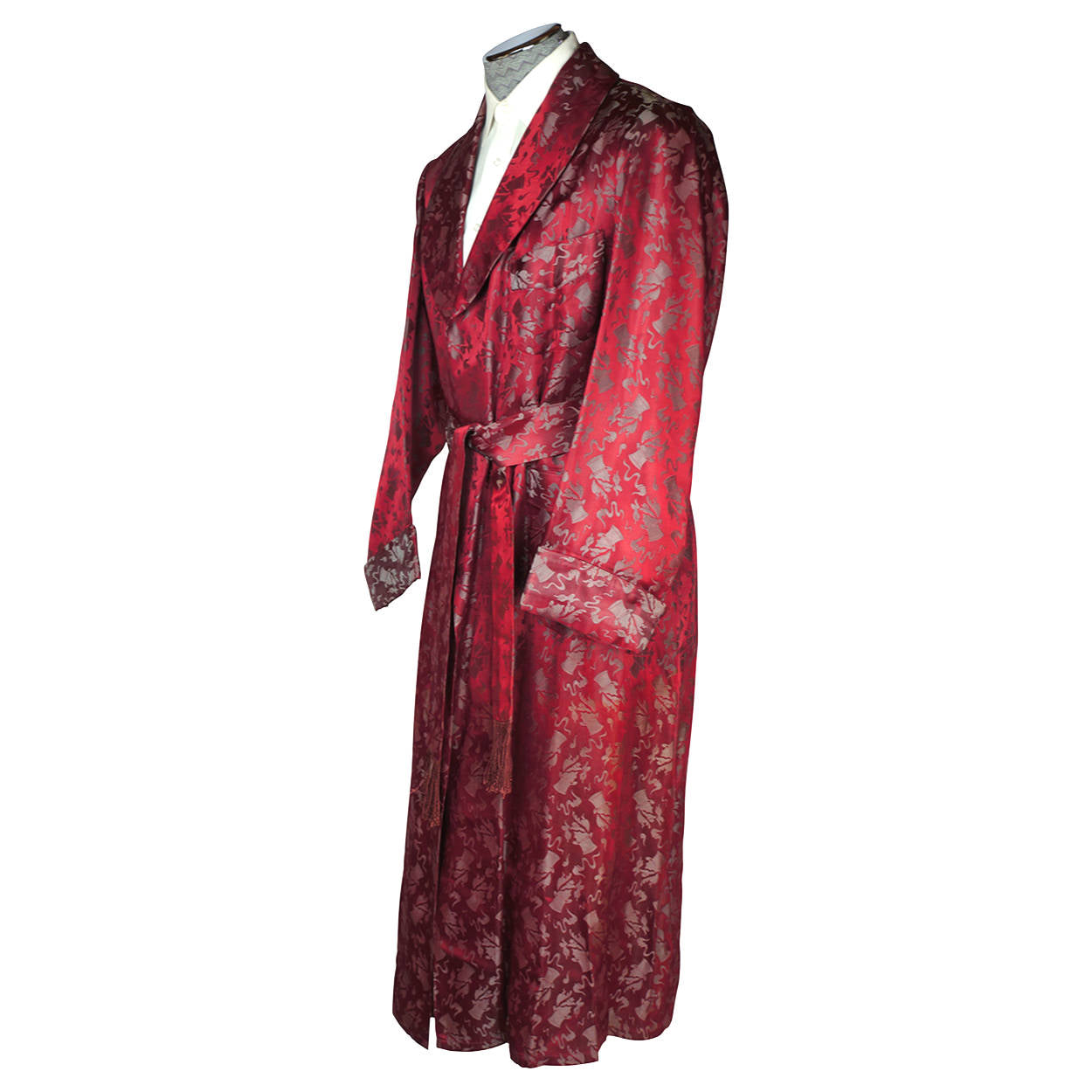 Vintage 1930s 40s Dressing Gown Sherlock Holmes Smoking Pipe Red Satin ...