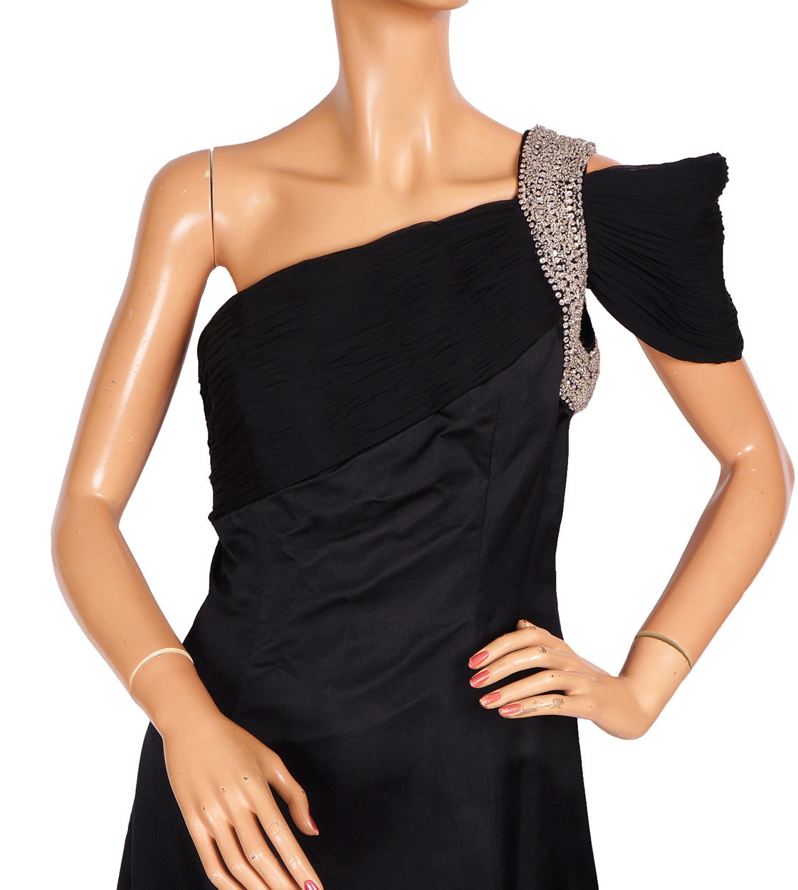 Vintage 1980s Black Silk Evening Gown One Shoulder with Rhinestones ...