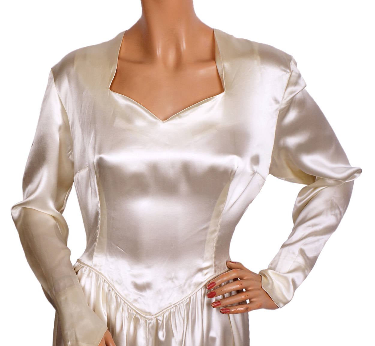 Vintage 1950s Satin Bridal Wedding Dress M L 3659