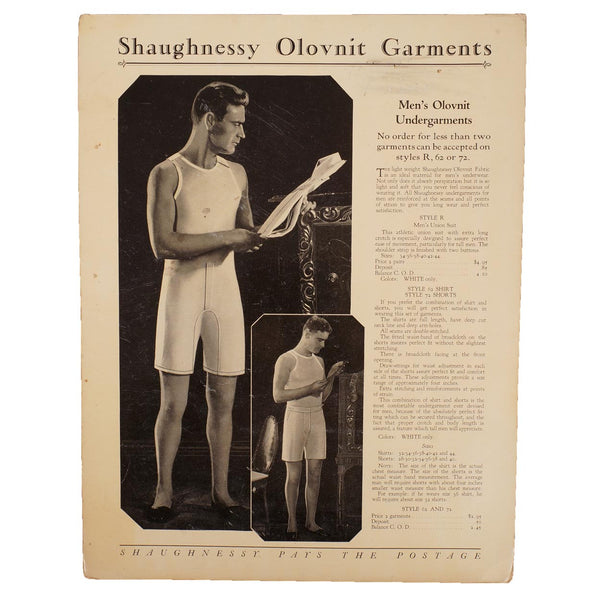 Vintage 1920s Shaugnessy Olovnit Mens Underwear Trade Sales Ad Promo