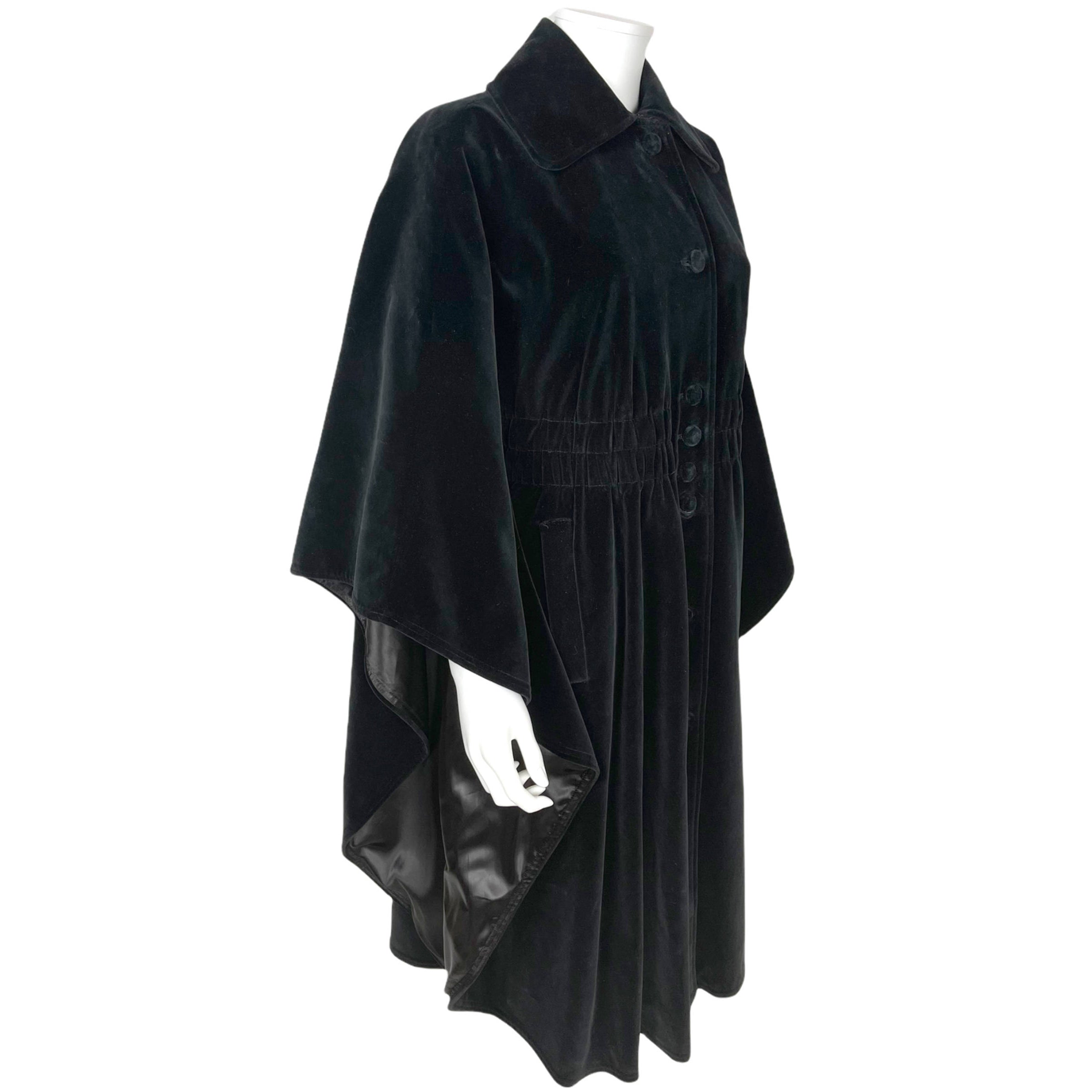 Vintage 1970s Black Velvet Cape Coat by Surrey Classics S M