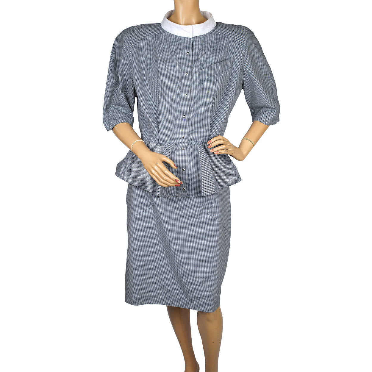 Vintage Thierry Mugler Cotton Skirt Suit 2 piece Ensemble Size 42 Large  1980s