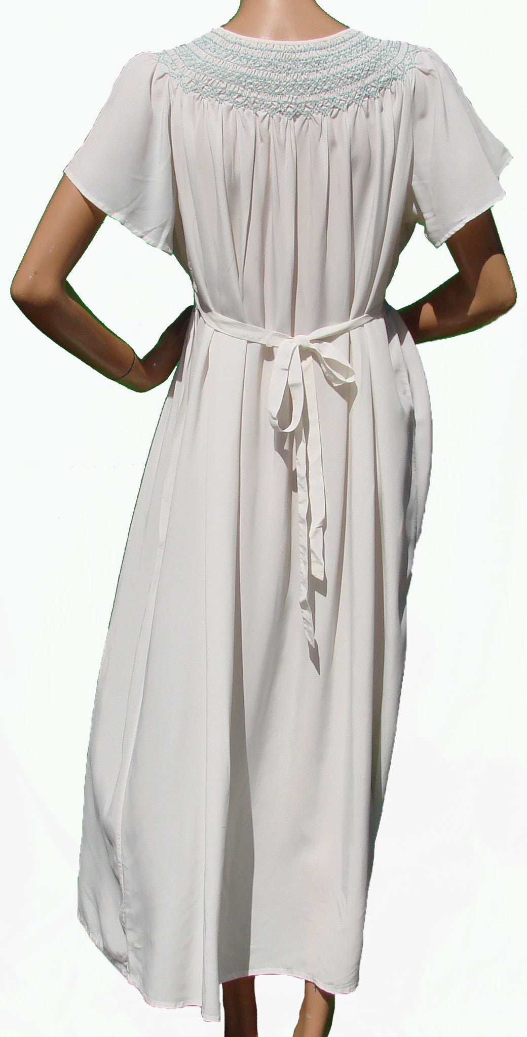1940s Nightgown Grecian Goddess Nightie In White Rayon With Smocking 