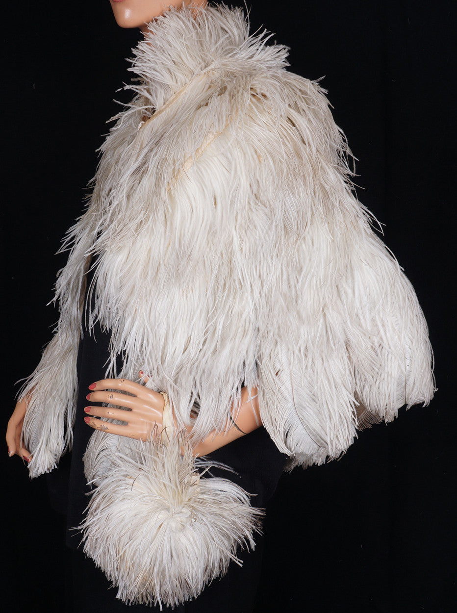 Vintage 1930s White Ostrich Feather Cape 30s Evening Capelet with ...
