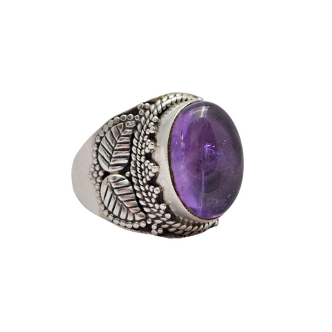Amethyst Sterling Silver Detailed Ring