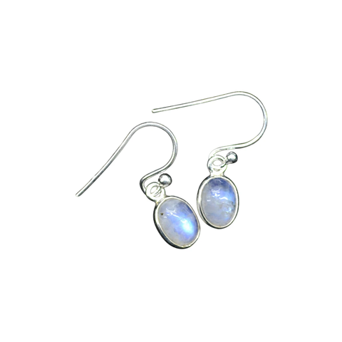 Small Oval Rainbow Moonstone Sterling Silver Earrings
