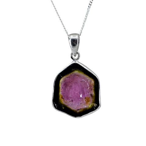 Watermelon Tourmaline Sterling Silver Pendant on 45 cm Chain