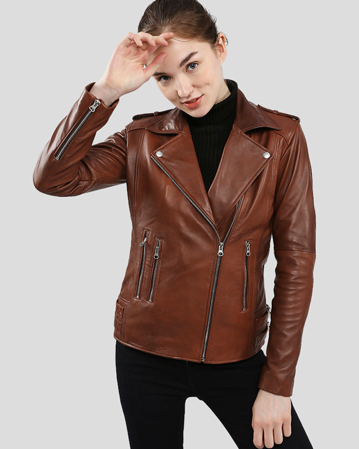 GIGI BROWN MOTORCYCLE LEATHER JACKET