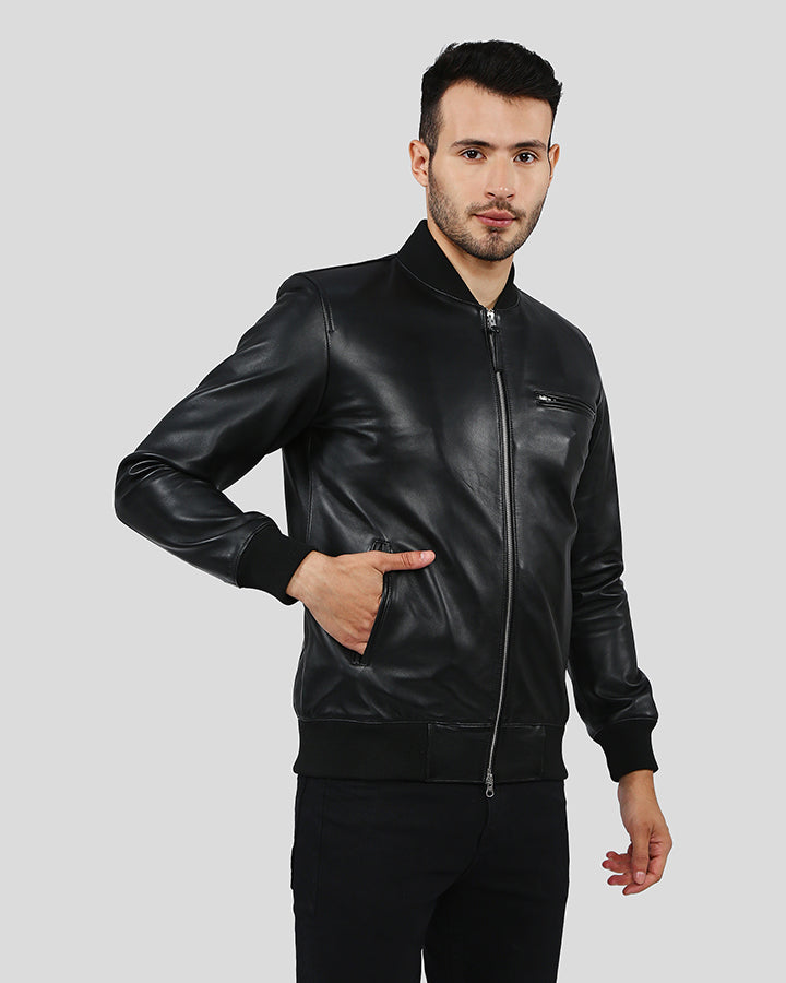 PORF BLACK BOMBER LEATHER JACKET