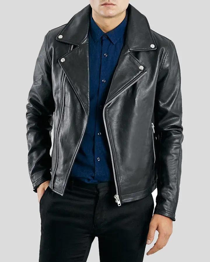 Mens Barden Black Motorcycle Leather Jacket - NYC Leather Jackets