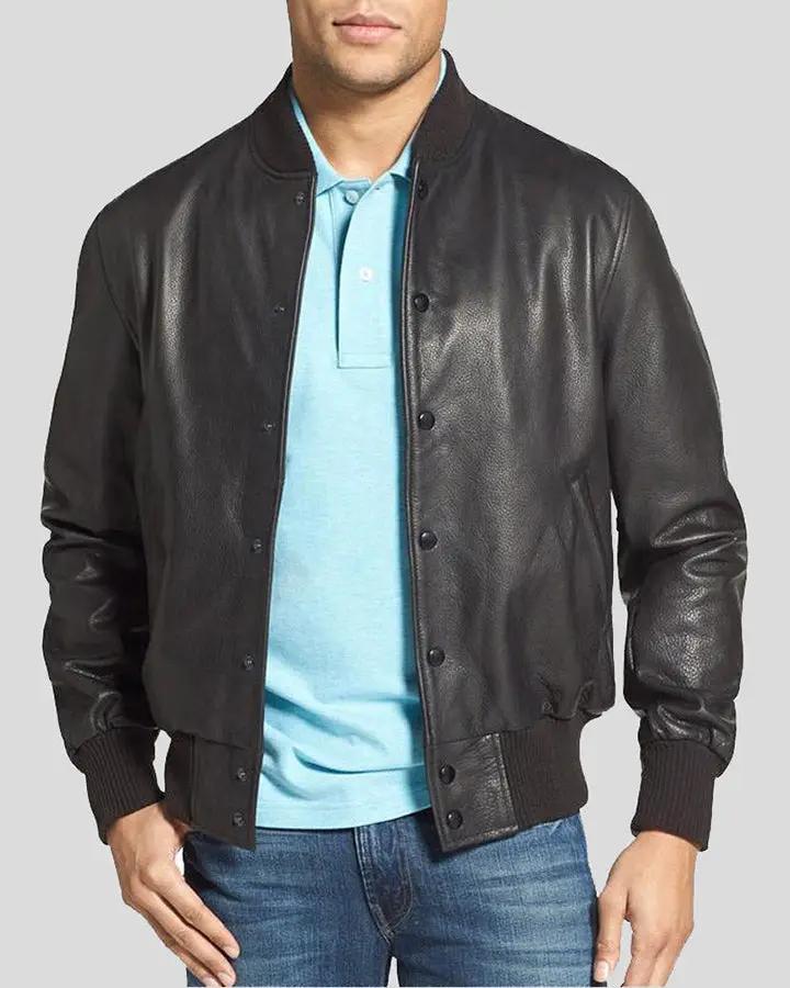 Men Bruce Brown Bomber Leather Jacket - Brown Leather Jackets - 100% Real Lambskin - NYCLeatherJackets