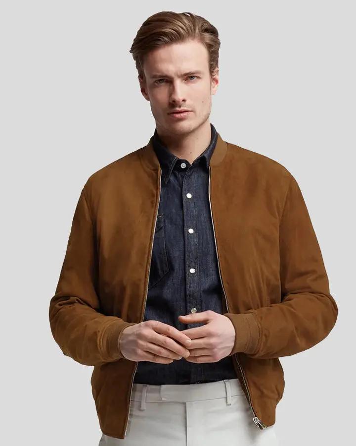 Mens Dillon Tan Suede Leather Jacket - NYC Leather Jackets