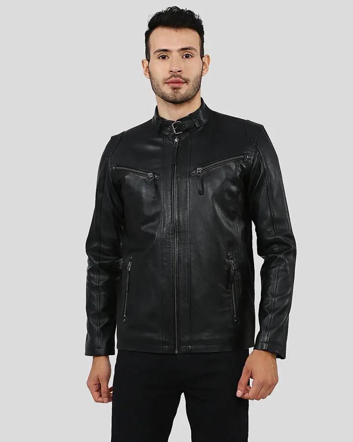 Men Everet Black Racer Leather Jacket, X-Large - Men's Leather Jackets - 100% Real Leather - NYC Leather Jackets