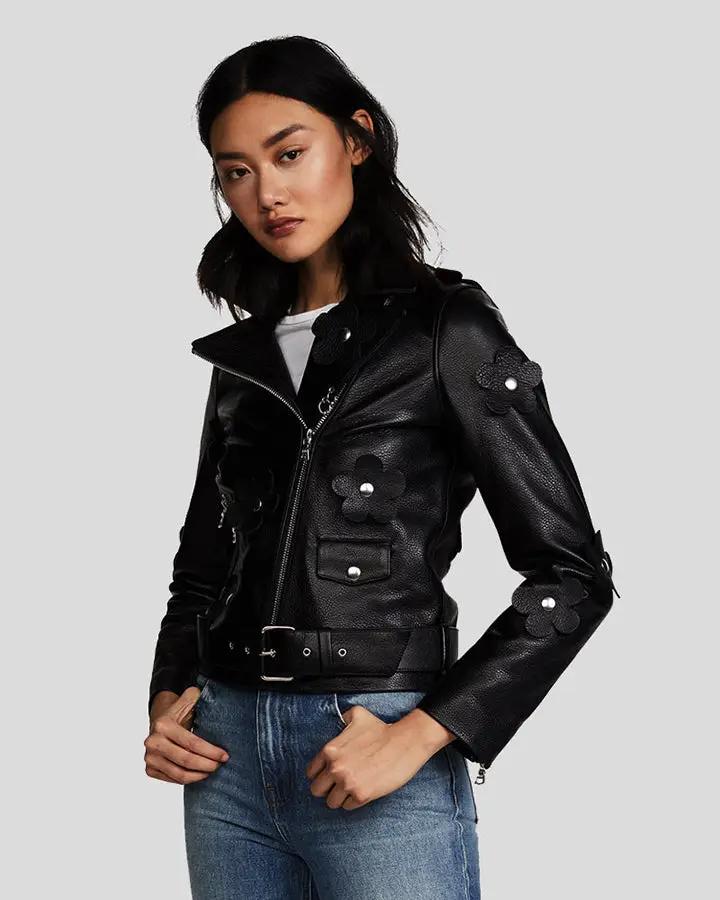 Women Florence Black Biker Leather Jacket - NYC Leather Jackets