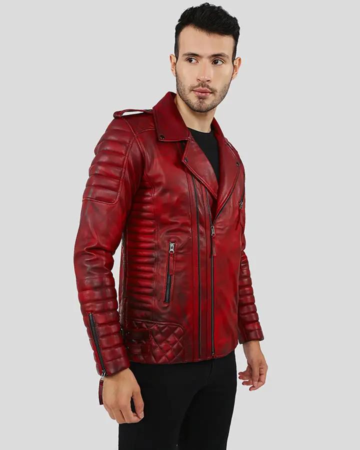 Red Leather Motorcycle Jacket for Women