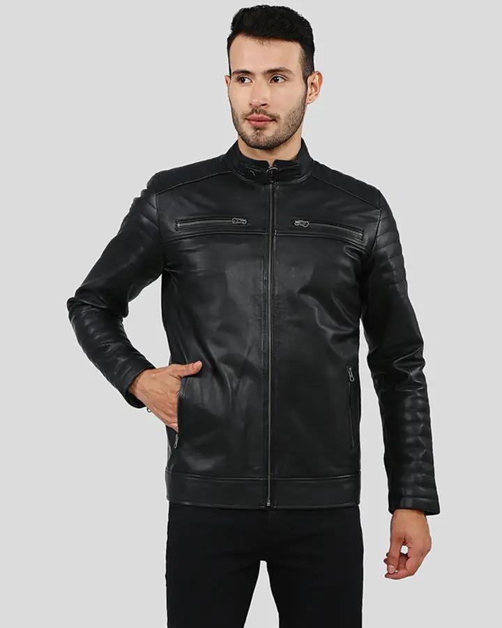 Mens Cleo Green Biker Leather Jacket - NYC Leather Jackets