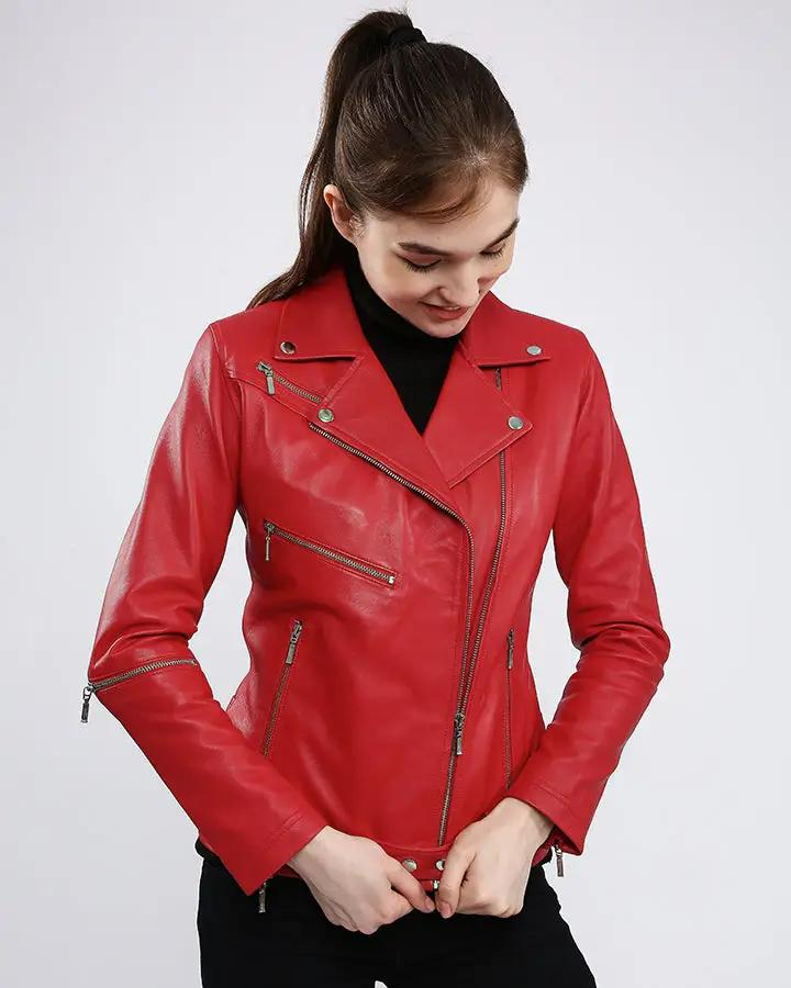 Buy Womens Quilted Leather Motorcycle Jacket Red