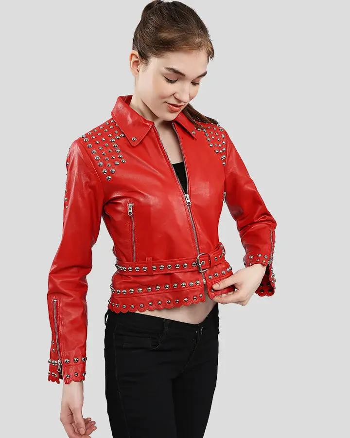 Studded Women's Leather Bomber Jacket