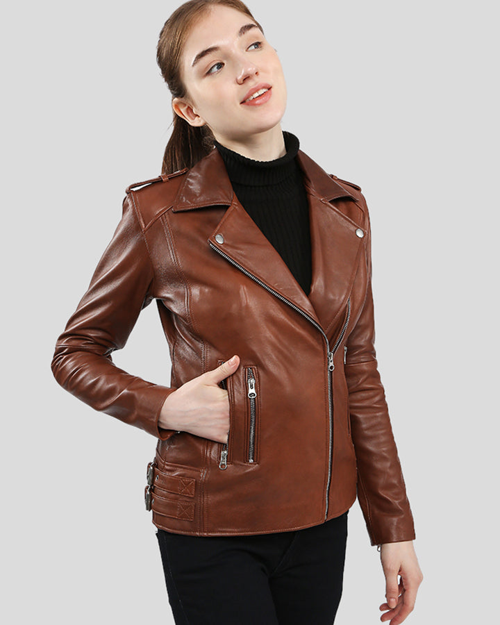 Womens Gigi Brown Motorcycle Leather Jacket NYC Leather Jackets