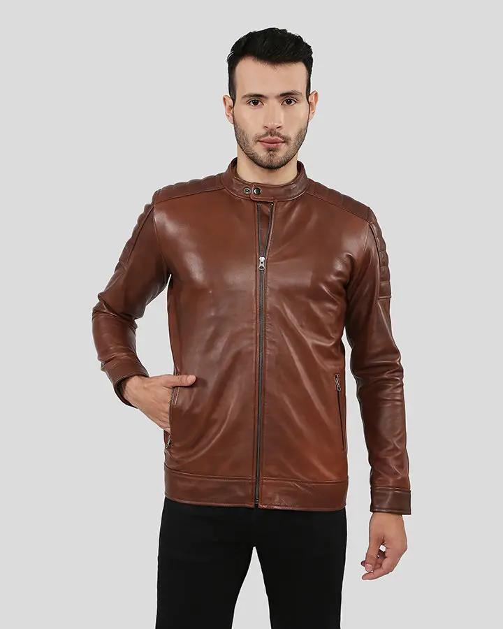 Bareskin Men's Dark Brown Quilted Stitched Racing Leather Jacket