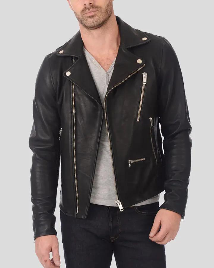 Mens Coby Black Biker Leather Jacket - NYC Leather Jackets