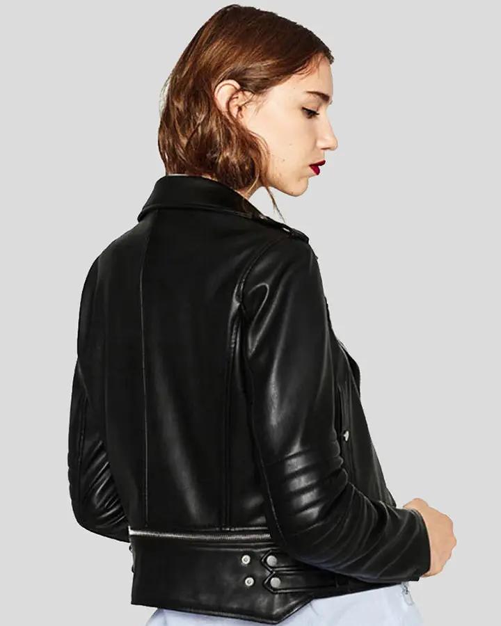 Womens Elise Black Biker Leather Jacket - NYC Leather Jackets