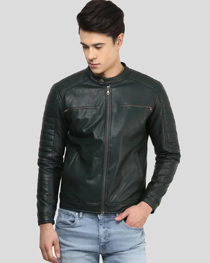Luca Designs Mens Quilted Black Leather Motorcycle Jacket - M / Real Leather