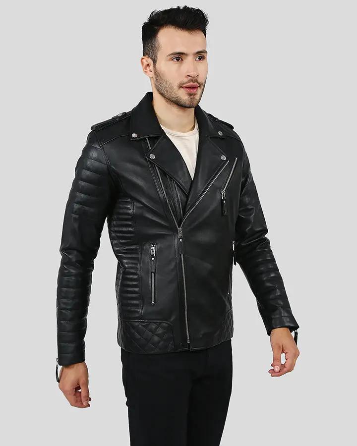 Mens Ezra Black Quilted Motorcycle Leather Jacket - NYC Leather Jackets