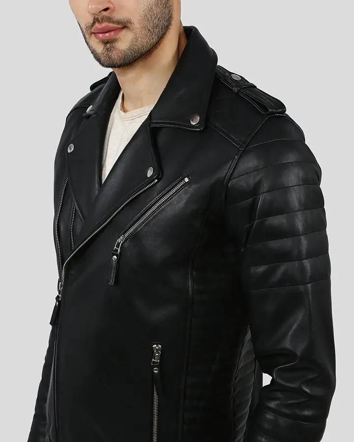 Mens Ezra Black Quilted Motorcycle Leather Jacket - NYC Leather Jackets