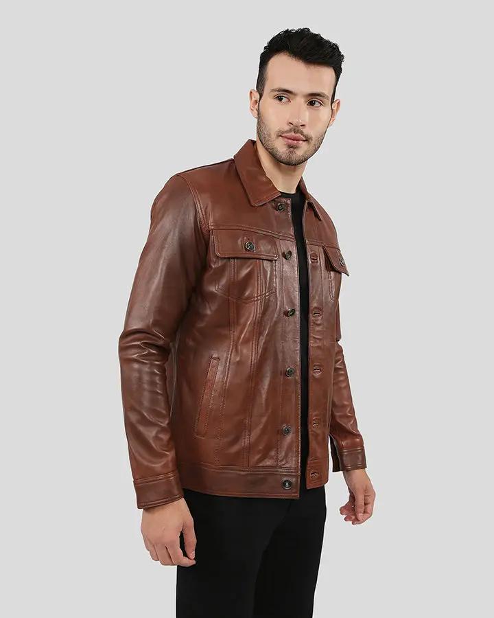 Mens Finley Brown Biker Leather Jacket - NYC Leather Jackets
