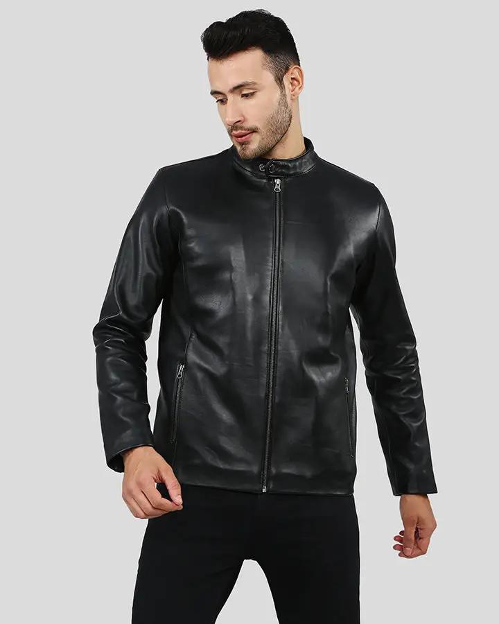 Mens Fletcher Black Leather Racer Jacket - NYC Leather Jackets