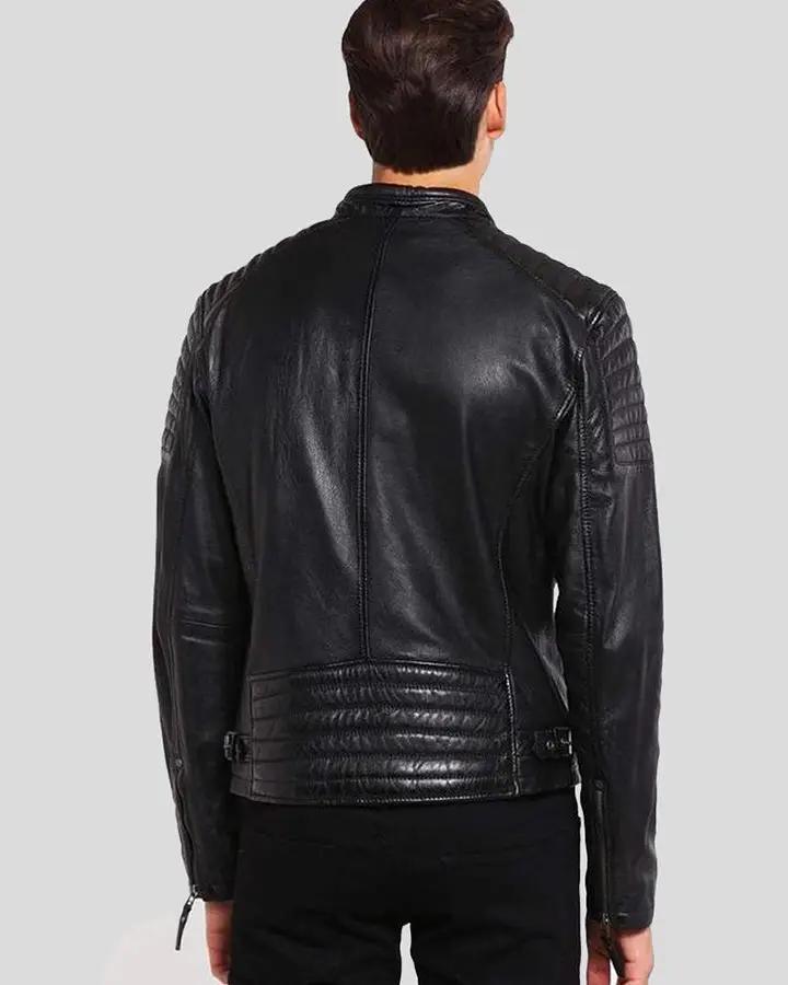 Mens Greg Black Leather Racer Jacket - NYC Leather Jackets