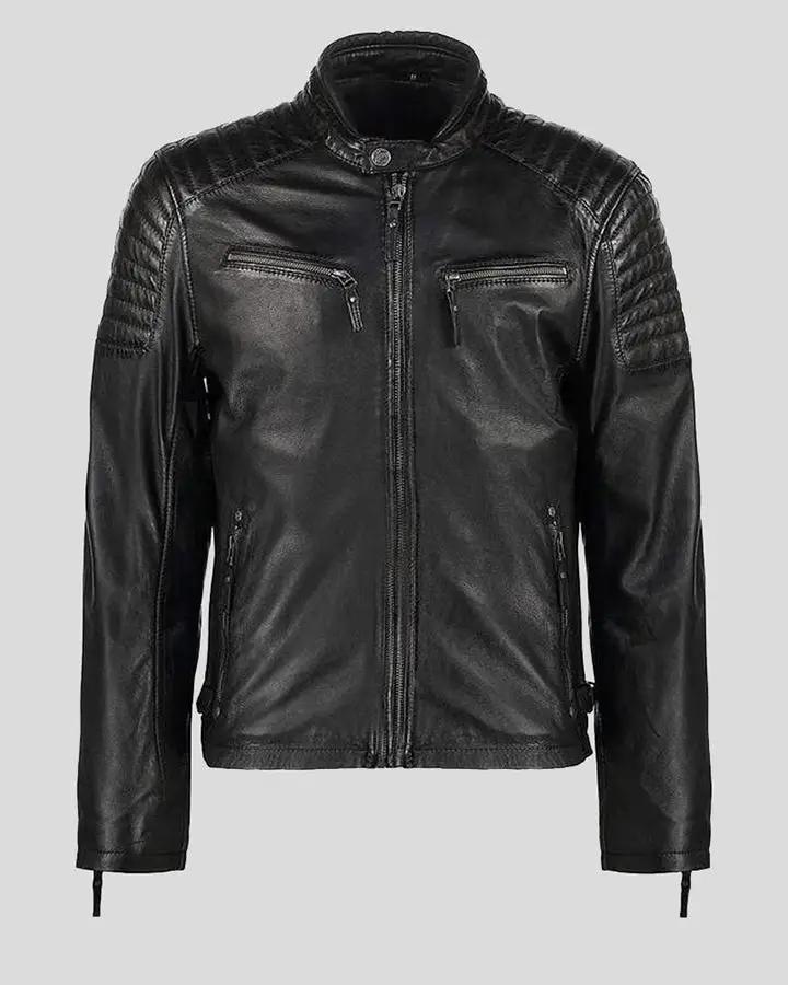 Mens Greg Black Leather Racer Jacket - NYC Leather Jackets