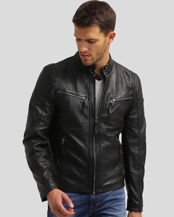 Men's Biker Leather Jacket | Black Leather Racer Jacket