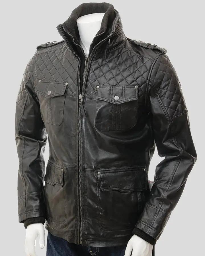 Mens Beckett Black Quilted Leather Jacket - NYC Leather Jackets