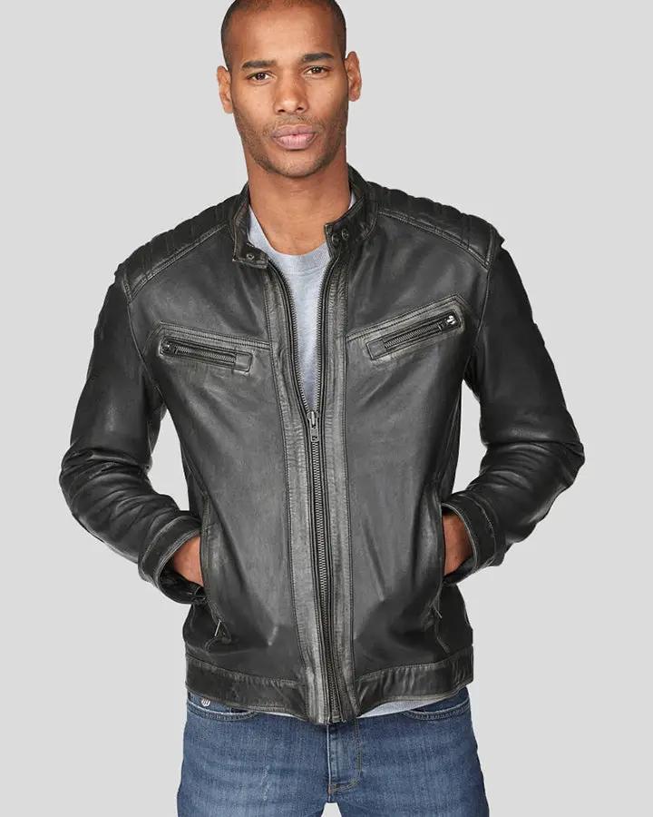 Mens Lucas Black Motorcycle Leather Jacket - NYC Leather Jackets