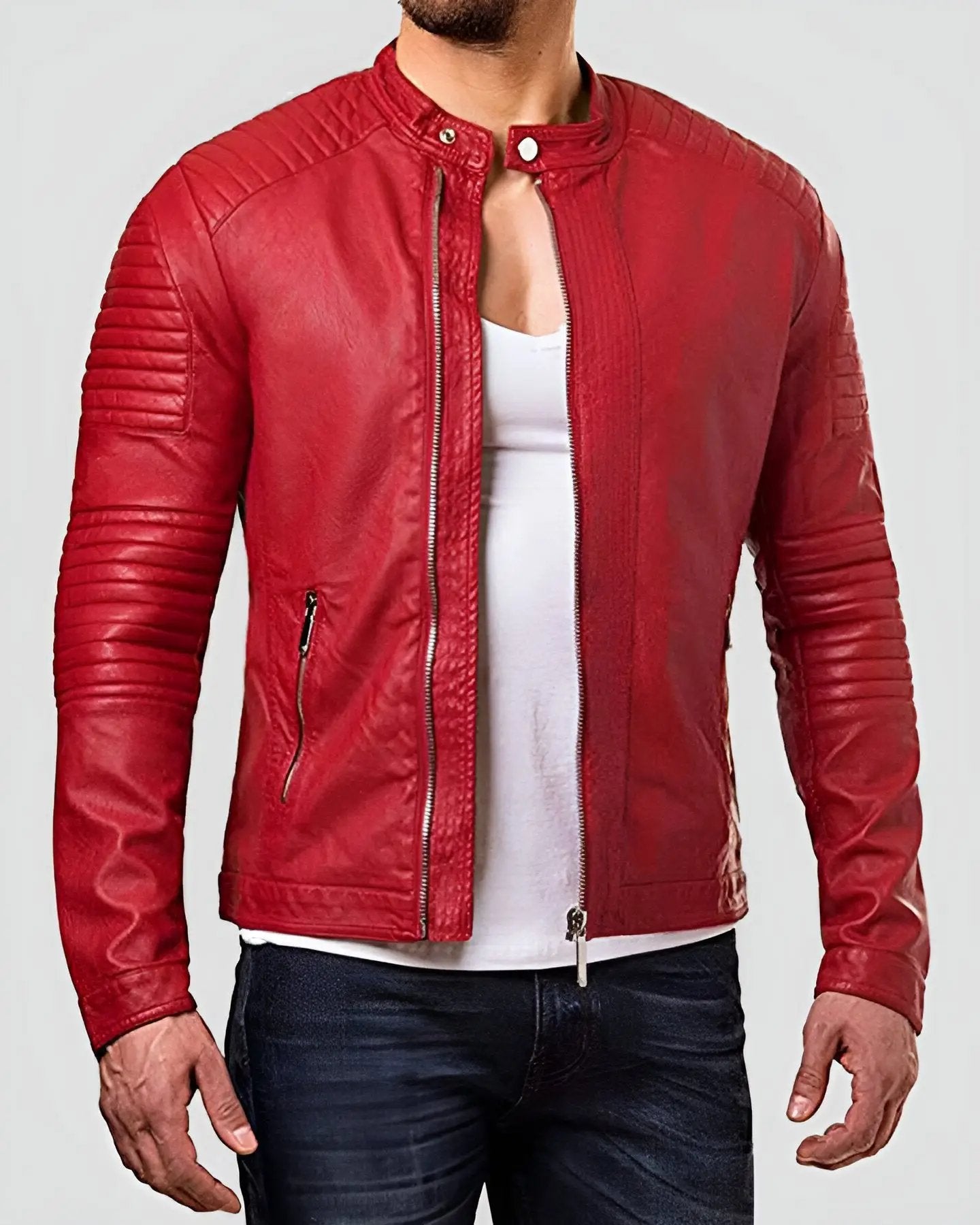 Buy Men Red Solid Casual Tailored Motorcycle Biker Leather Jacket, Men Red  Leather Jacket, Men Red Biker Jacket, Men Red Jacket Online in India - Etsy