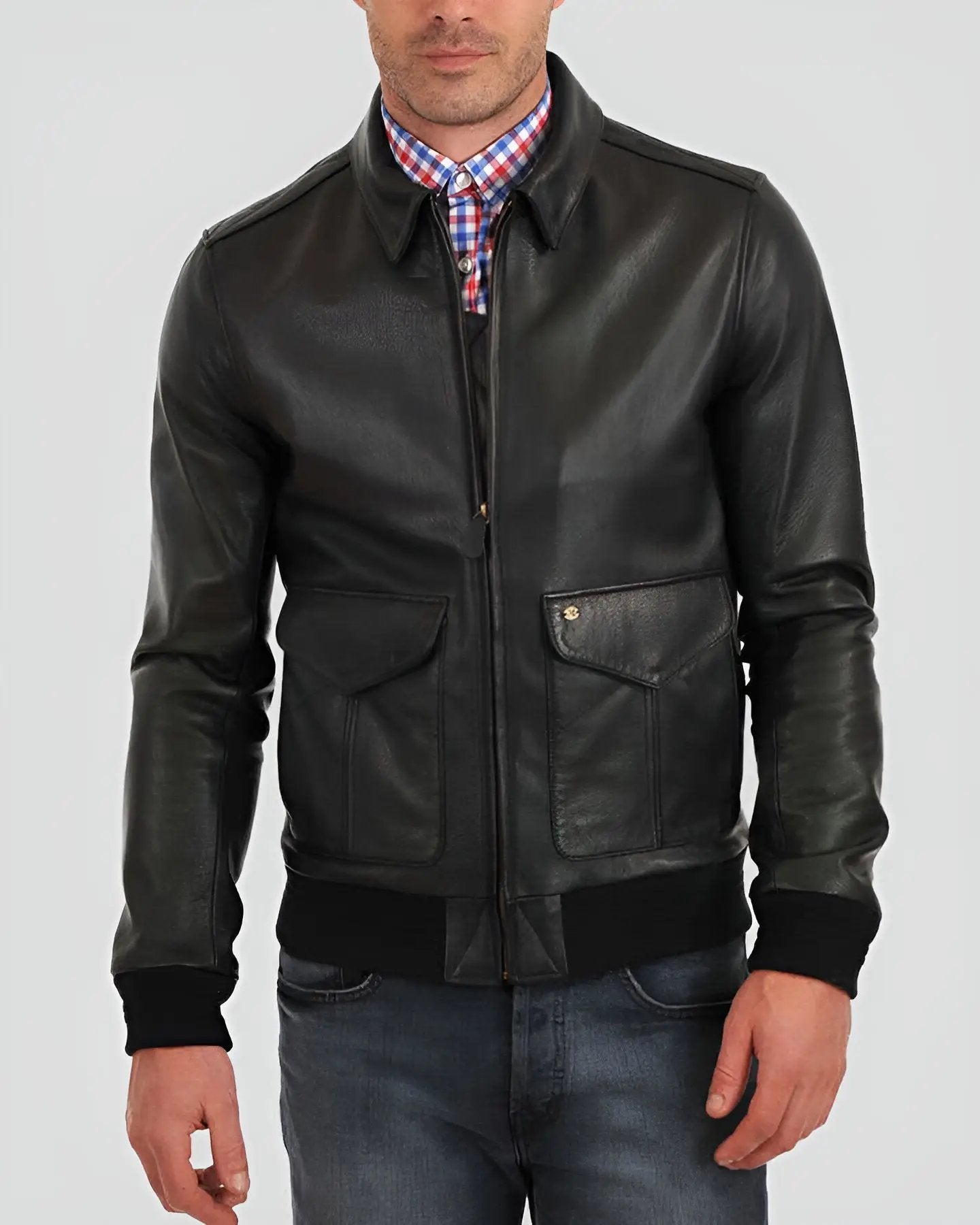 Mens Kyros Black Bomber Leather Jacket - NYC Leather Jackets