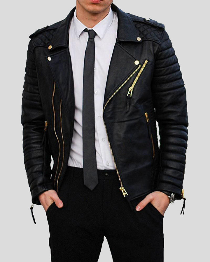 Mens Beckett Black Quilted Leather Jacket - NYC Leather Jackets