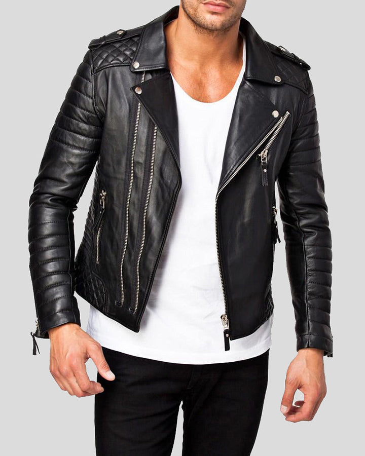 Mens Ambrose Black Quilted Lambskin Leather Jacket - NYC Leather Jackets