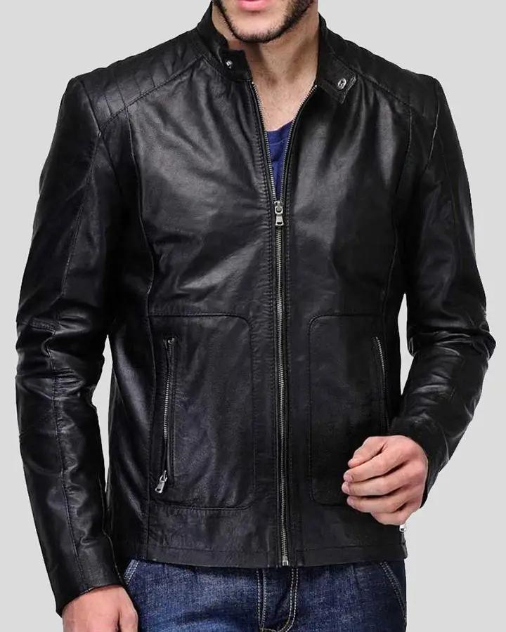 Mens Nyle Black Quilted Leather Jacket - NYC Leather Jackets